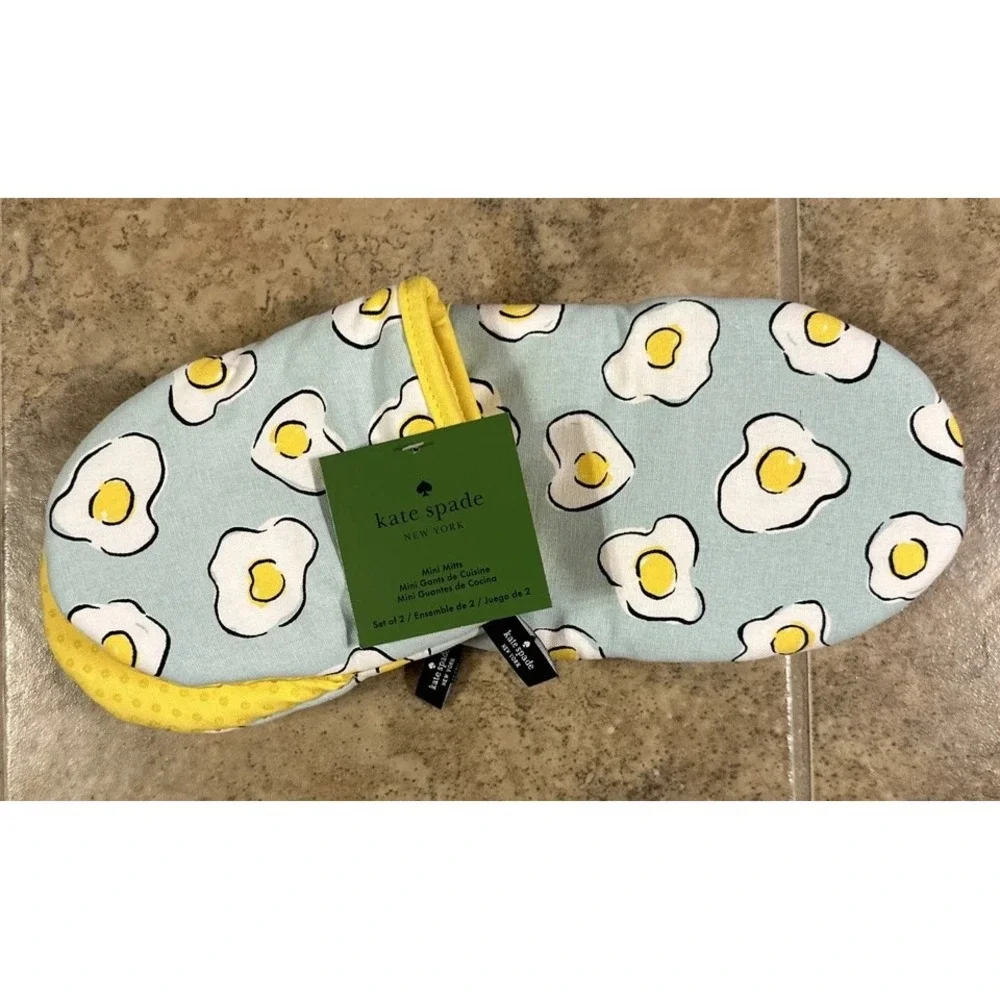 Kate Spade NY Sunny Side Up Fried Eggs MINI MITTS Set of 2 NWT